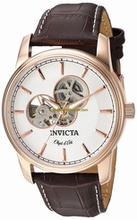 Invicta Watches : 22618 Automatic Semi Skeleton Dial Brown Leather Men Watch