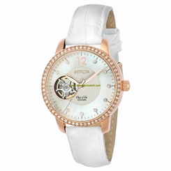 Invicta Watches : 22622 Automatic Mother of Pearl Dial Crystal Bezel White Leather Women Watch