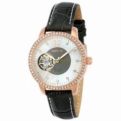 Invicta Watches : 22623 Automatic Mother of Pearl Crystal Bezel Grey Leather Women Watch