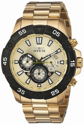 Invicta Watches : 22789 Gold Dial Chronograph Gold Tone Stainless Steel Men Watch