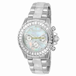 Invicta Watches : 22968 Mother-of-pearl Dial Fixed Stainless Steel Set With Baguette Crystals Band Women Watch