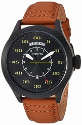 Invicta Watches : 22974 Black Dial Day Date Brown Leather Men Watch