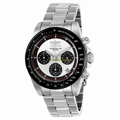 Invicta Watches : 23121 Silver And Black Dial Fixed Black Ion-plated Showing Tachymeter Markings Band Men Watch