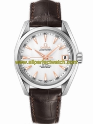 Omega Watches : 231.13.39.21.02.002 38.5mm Automatic Chronometer Aqua Terra Mid Size Silver Dial Stainless Steel Case, Rose Gold Hour Indices With Brown Leather Strap Men Watch