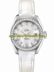Omega Watches : 231.18.30.20.55.001 30mm Automatic Chronometer Aqua Terra Jewellery White Mother Of Pearl Dial Stainless Steel Case, Diamonds With White Leather Strap Women Watch