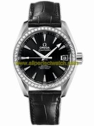 Omega Watches : 231.18.39.21.51.001 38.5mm Automatic Chronometer Aqua Terra Jewellery Black Dial Stainless Steel Case, Diamonds With Black Leather Strap Men Watch