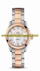Omega Watches : 231.20.30.20.55.001 Automatic White Mother of Pearl Diamond Dial 18k Rose Gold and Stainless Steel Bracelet Women Watch