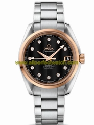 Omega Watches : 231.20.39.21.51.003 38.5mm Automatic Chronometer Aqua Terra Mid Size Black Dial Rose Gold Case, Diamonds With Stainless Steel Bracelet Men Watch