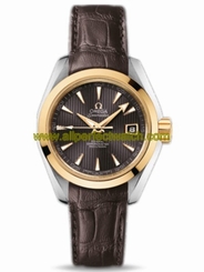 Omega Watches : 231.23.30.20.06.002 30mm Automatic Chronometer Aqua Terra Teak Gray Yellow Gold Case With Brown Leather Strap Women Watch