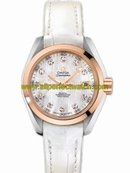 Omega Watches : 231.23.30.20.55.001 30mm Automatic Chronometer Aqua Terra White Mother Of Pearl Dial Rose Gold Case, Diamonds With White Leather Strap Women Watch