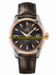 Fake AAA Omega Watches : 231.23.39.21.06.001 38.5mm Automatic Chronometer Aqua Terra Mid Size Black Dial Rose Gold Case With Brown Leather Strap Men Watch Watch