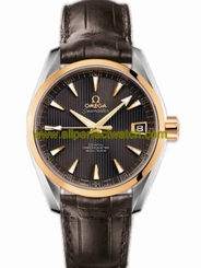 Omega Watches : 231.23.39.21.06.002 38.5mm Automatic Chronometer Aqua Terra Mid Size Teak Gray Dial Yellow Gold Case With Brown Leather Strap Men Watch