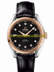 Omega Watches : 231.23.39.21.51.001 38.5mm Automatic Chronometer Aqua Terra Mid Size Black Dial Rose Gold Case, Diamonds With Black Leather Strap Women Watch