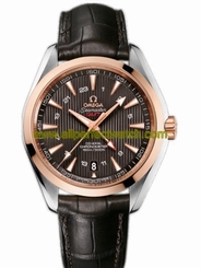 Omega Watches : 231.23.43.22.06.001 43mm Automatic Chronometer Aqua Terra 150M GMT Gray Dial Rose Gold Case With Brown Leather Strap Men Watch
