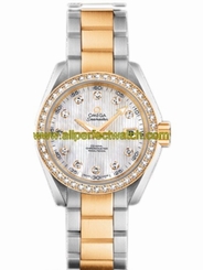 Omega Watches : 231.25.30.20.55.002 30mm Automatic Chronometer Aqua Terra Jewellery White Mother Of Pearl Yellow Gold Case, Diamonds With Yellow Gold And Stainless Steel Bracelet Women Watch