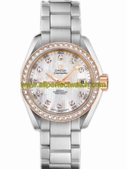 Omega Watches : 231.25.30.20.55.004 30mm Automatic Chronometer Aqua Terra Jewellery White Mother Of Pearl Yellow Gold Case, Diamonds With Stainless Steel Bracelet Women Watch