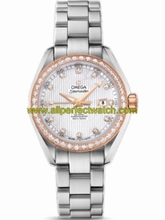 Omega Watches : 231.25.34.20.55.003 34mm Automatic Chronometer Aqua Terra Jewellery White Mother Of Pearl Dial Rose Gold Case, Diamonds With Rose Gold And Stainless Steel Bracelet Women Watch