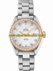 Omega Watches : 231.25.34.20.55.004 34mm Automatic Chronometer Aqua Terra Jewellery White Mother Of Pearl Dial Yellow Gold Case, Diamonds With Stainless Steel Bracelet Women Watch