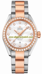 Omega Watches : 231.25.34.20.55.005 Automatic Chronometer White Mother of Pearl Diamond Dial Diamond Bezel 18k Rose Gold and Stainless Steel Bracelet Women Watch