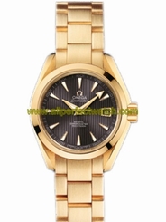 Omega Watches : 231.50.30.20.06.002 30mm Automatic Chronometer Aqua Terra Teak Gray Dial Yellow Gold Case And Bracelet Women Watch