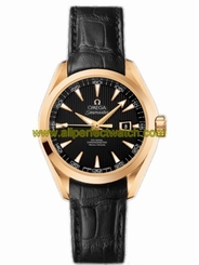 Omega Watches : 231.53.34.20.01.001 34mm Automatic Chronometer Aqua Terra Black Dial Yellow Gold Case With Black Leather Strap Women Watch