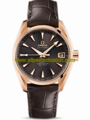Omega Watches : 231.53.39.21.06.001 38.5mm Automatic Chronometer Aqua Terra Mid Size Teak Gray Dial Rose Gold Case With Brown Leather Strap Men Watch