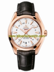 Omega Watches : 231.53.43.22.02.001 43mm Automatic Chronometer Aqua Terra 150M GMT Silver Dial Rose Gold Case With Brown Leather Strap Men Watch