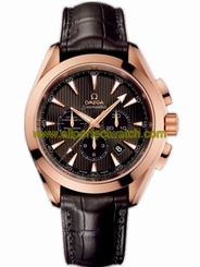 Omega Watches : 231.53.44.50.06.001 44mm Automatic Chronometer Aqua Terra Chronograph Teak Gray Dial Rose Gold Case With Brown Leather Strap Men Watch