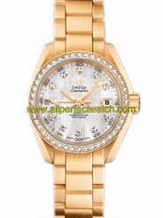 Omega Watches : 231.55.30.20.55.002 30mm Automatic Chronometer Aqua Terra Jewellery White Mother Of Pearl Dial Yellow Gold Case, Diamonds With Yellow Gold Bracelet Women Watch