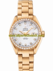 Omega Watches : 231.55.34.20.55.001 34mm Automatic Chronometer Aqua Terra White Mother Of Pearl Dial Yellow Gold Case, Diamonds With Yellow Gold Bracelet Women Watch