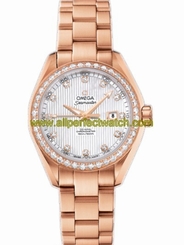 Omega Watches : 231.55.34.20.55.002 34mm Automatic Chronometer Aqua Terra White Mother Of Pearl Dial Rose Gold Case, Diamonds With Rose Gold Bracelet Women Watch