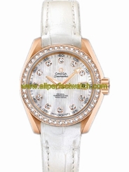 Omega Watches : 231.58.30.20.55.001 30mm Automatic Chronometer Aqua Terra Jewellery Teak White Mother Of Pearl Dial Rose Gold Case, Diamonds With White Leather Strap Women Watch