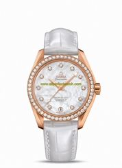 Omega Watches : 231.58.39.21.55.001 Master Co-Axial Chronometer White Mother of Pearl Diamond Dial 18k Rose Gold Case White Leather Women Watch