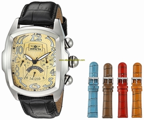 Invicta Watches : 23208 Gold Dial Day Date Black Leather Men Watch