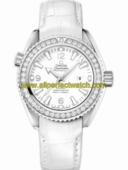 Omega Watches : 232.18.38.20.04.001 37.5mm Auto Chronometer Planet Ocean White Dial Stainless Steel Case, Diamonds With White Leather Strap Men Watch