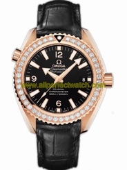Omega Watches : 232.58.42.21.01.001 42mm Automatic Chronometer Planet Ocean Black Dial Rose Gold Case, Diamonds With Black Leather Strap Men Watch