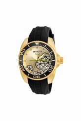 Invicta Watches : 23488 Champagne (crystal-set Floral) Dial Uni-directional Rotating Yellow Gold-plated Band Men Watch