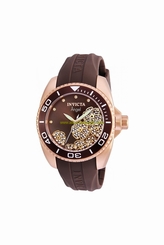 Invicta Watches : 23489 Brown (crystal-set Floral) Dial Uni-directional Rotating Rose Gold-plated Band Men Watch