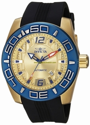 Invicta Watches : 23532 Automatic Gold Dial Date Black Silicone Men Watch