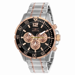 Invicta Watches : 23667 Black Dial Uni-directional Rotating Black And Rose Gold-plate Band Men Watch