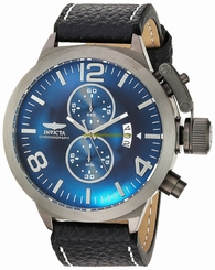 Invicta Watches : 23687 Blue Dial Chronograph Date Black Leather Men Watch