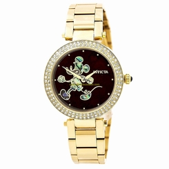 Invicta Watches : 23789 Black Enamel Dial Fixed Gold-plated Crystal-set Band Women Watch