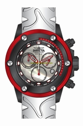Invicta Watches : 23927 Silver Mother Of Pearl Dial Uni-directional Rotating Red And Black Aluminium T Band Men Watch