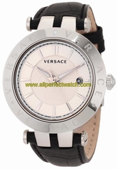 Versace Watches : 23Q99D002-S009 Quartz Analog Date Silver Dial Black Leather Men Watch