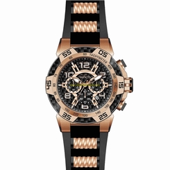 Invicta Watches : 24234 Black Dial Black Silicone And Rose Gold-tone Stainless Steel Band Men Watch