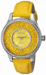 Invicta Watches : 24587 Quartz Analog Crystal Bezel Yellow Leather Women Watch