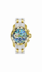 Invicta Watches : 24831 Blue Abalone Dial Uni-directional Rotating Yellow Gold-tone Aluminiu Band Men Watch