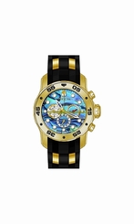 Invicta Watches : 24841 Blue Abalone Dial Uni-directional Rotating Gold-tone Band Men Watch