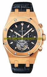Audemars Piguet Watches : 25977OR.OO.D002CR.01 Manual Wind 18kt Rose Gold Black Chronograph Dial Black Crocodile Leather Band Men Watch