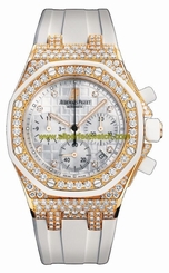 Audemars Piguet Watches : 26092OK.ZZ.D010CA.01 Automatic 18kt Rose Gold With Diamonds Silver Chronograph Dial White Rubber Band Women Watch